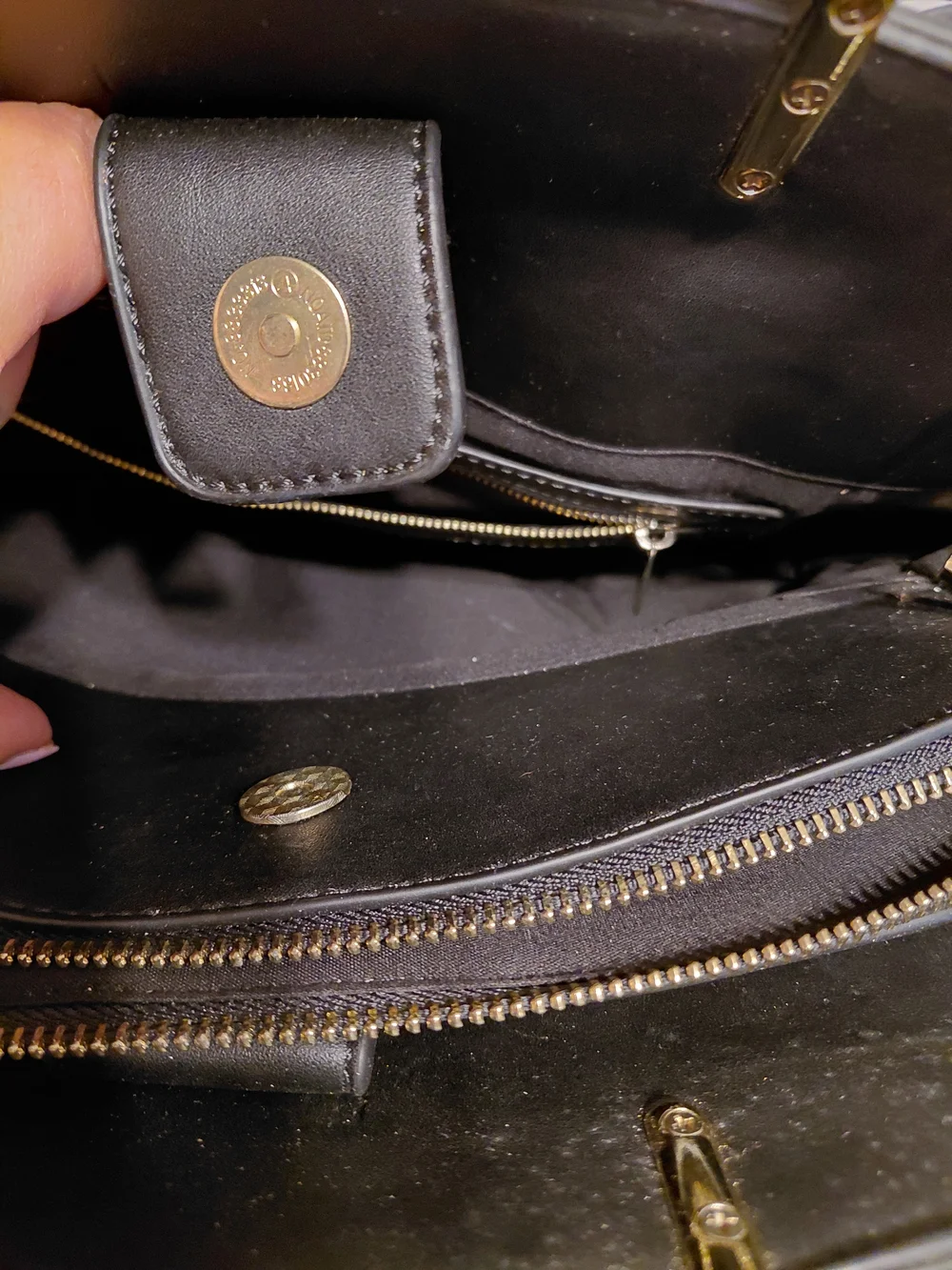 BCBG Black Satchel with Gold Top Handles